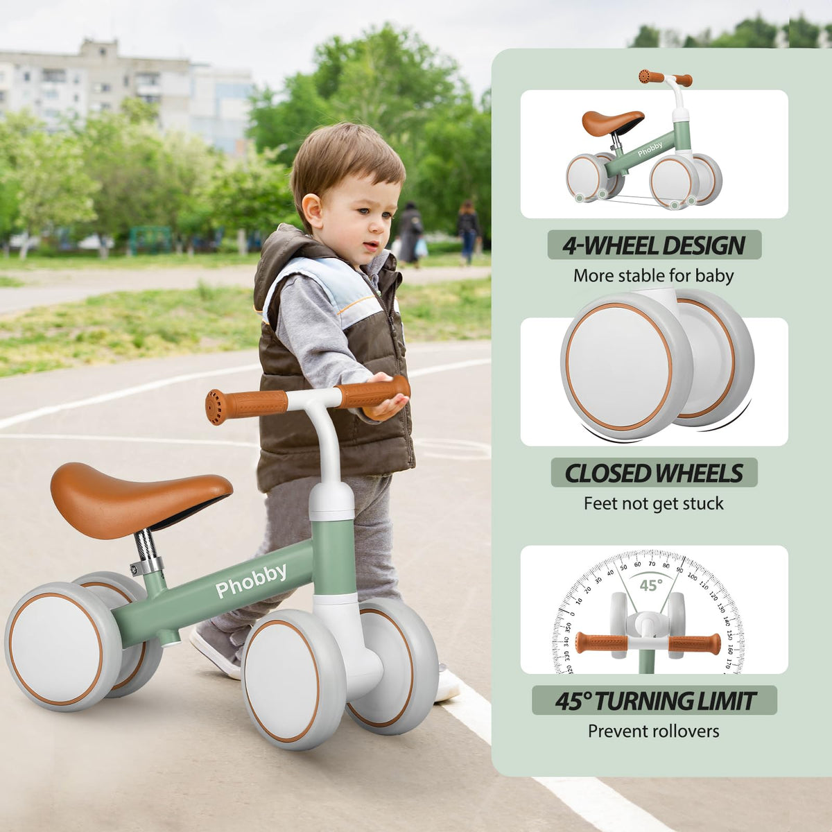 Green Adjustable Baby Balance Bike Y4637