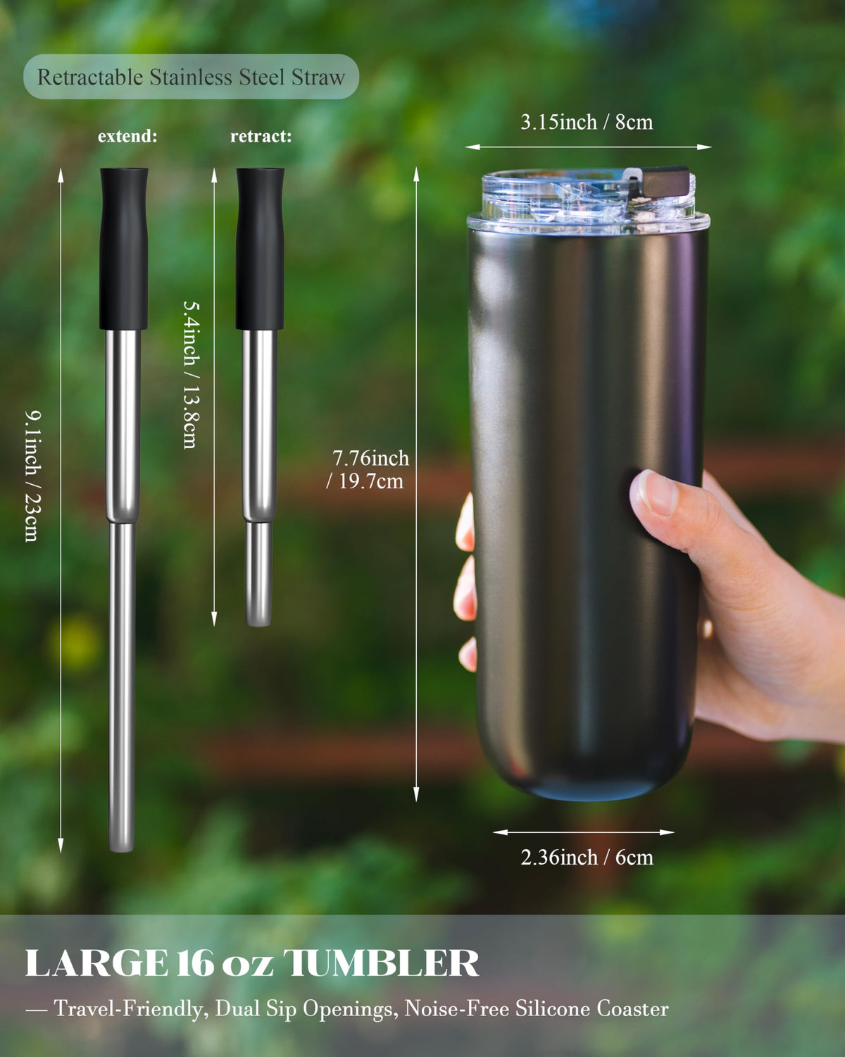 16 oz Insulated Stainless Steel Tumbler with Straw and Lid Z547