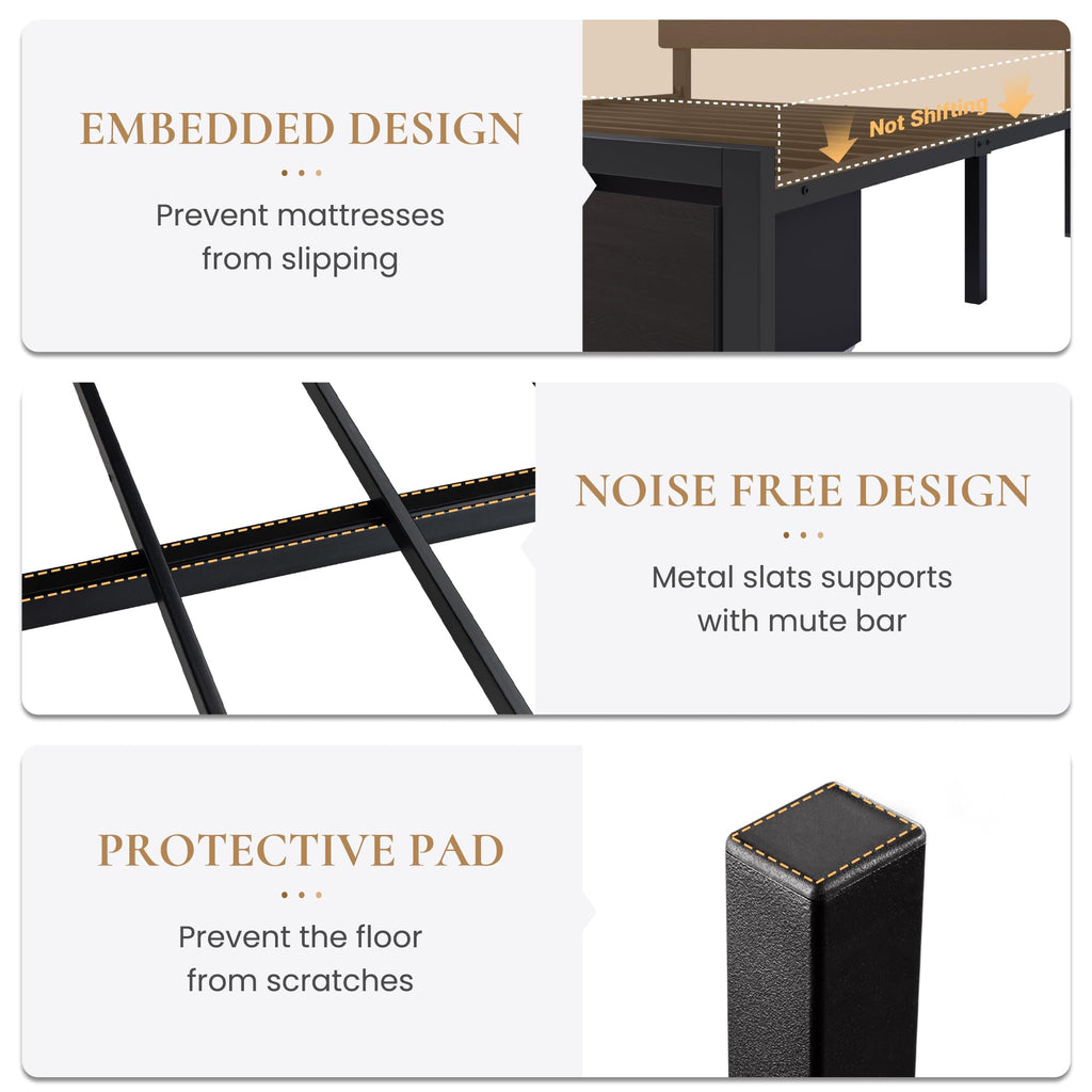 Queen Led Bed Frame with 2 Storage Drawers and Charging Station, Black P1640