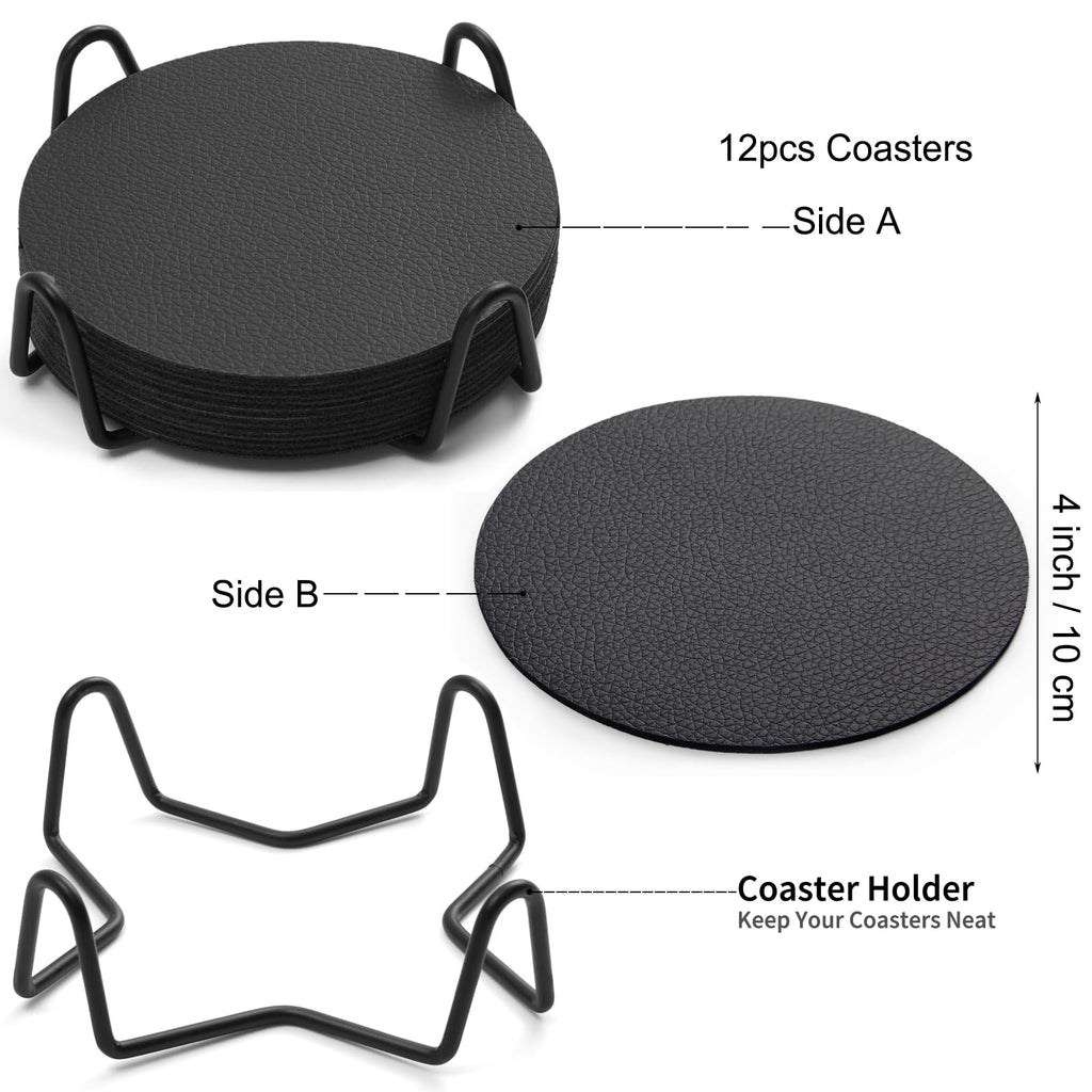 Faux Leather Drink Coasters with Holder, Set of 12 Y8494