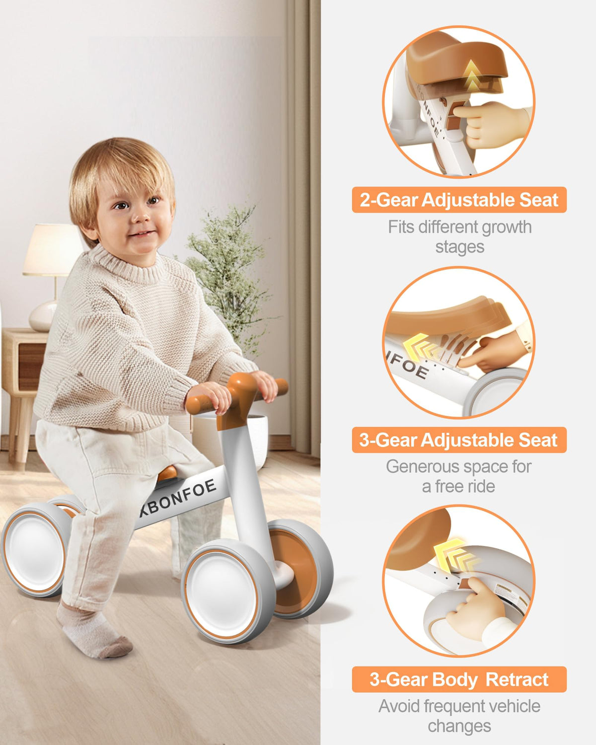 10-24 Month No Pedal Balance Bike with 4 Wheels U578