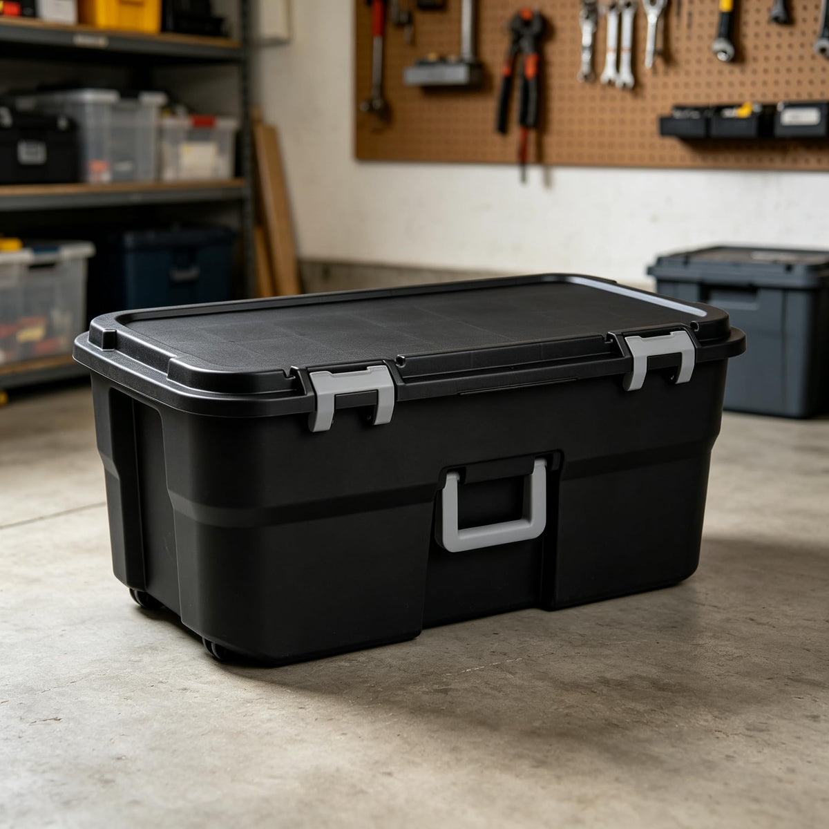 Black 22 Gallon Wheeled Plastic Storage Trunk K2245