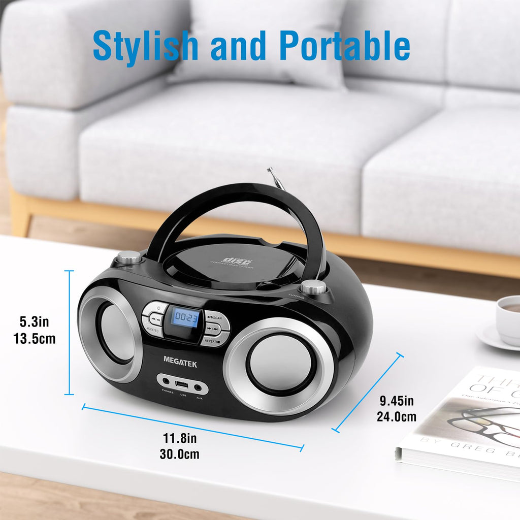 Portable CD Player Boombox with Bluetooth & FM Radio – Black E126869