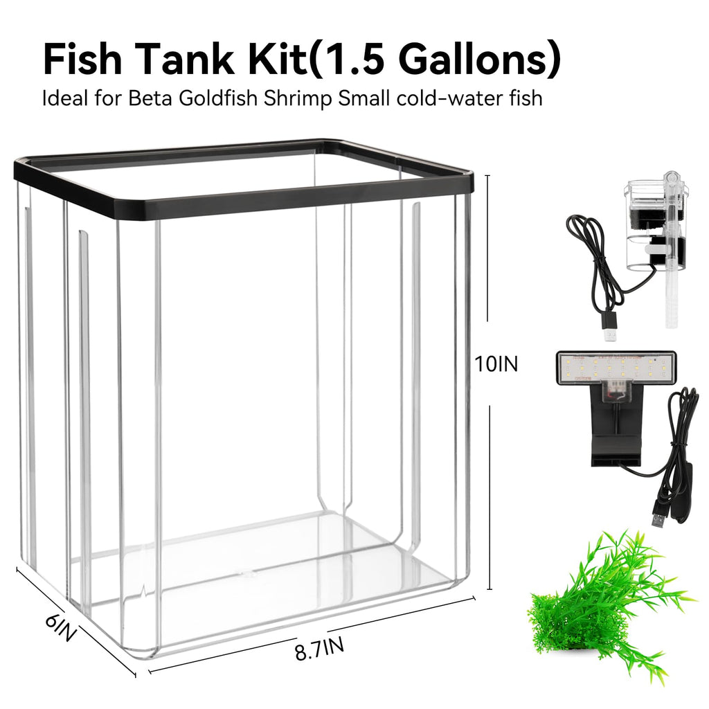 1.5 Gallon Aquarium Starter Kit with Filteration Lighting S940175