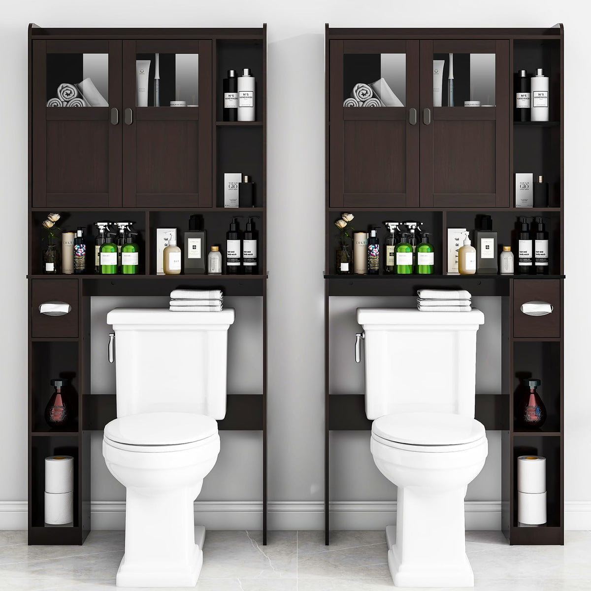 Over The Toilet Storage Cabinet with Doors and Shelves A720025