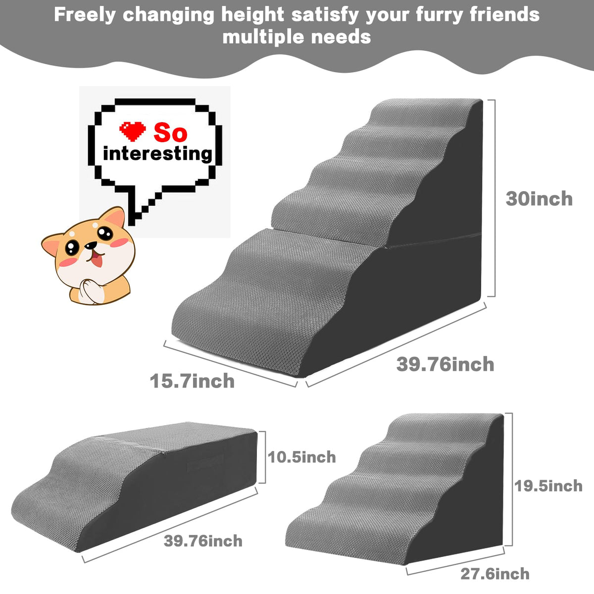 6-Step Grey Foam Dog Stairs F79296