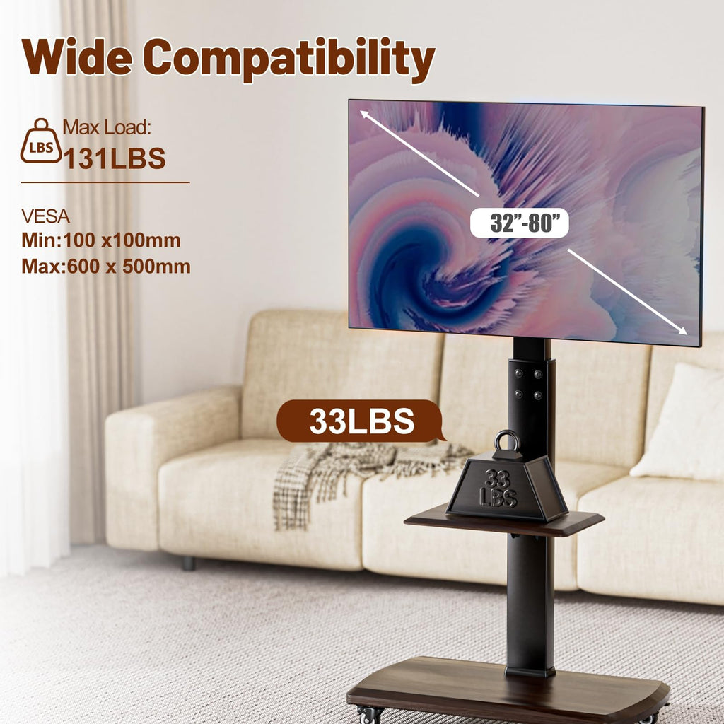 Rolling TV Stand with Power Outlet for 32 to 80 inch TVs E964