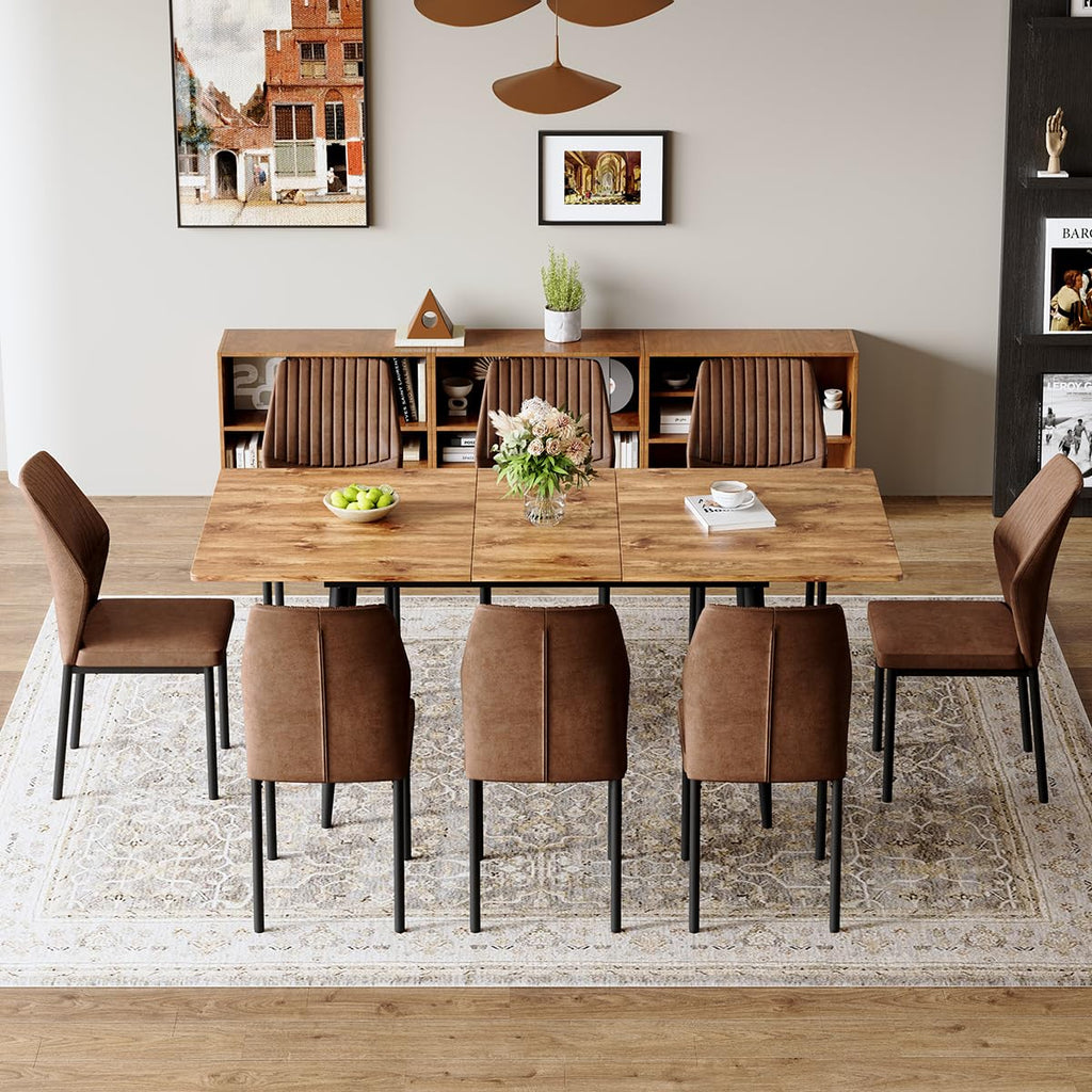 Extendable Dining Table Set for 8 Wood Upholstered Chairs Q624582