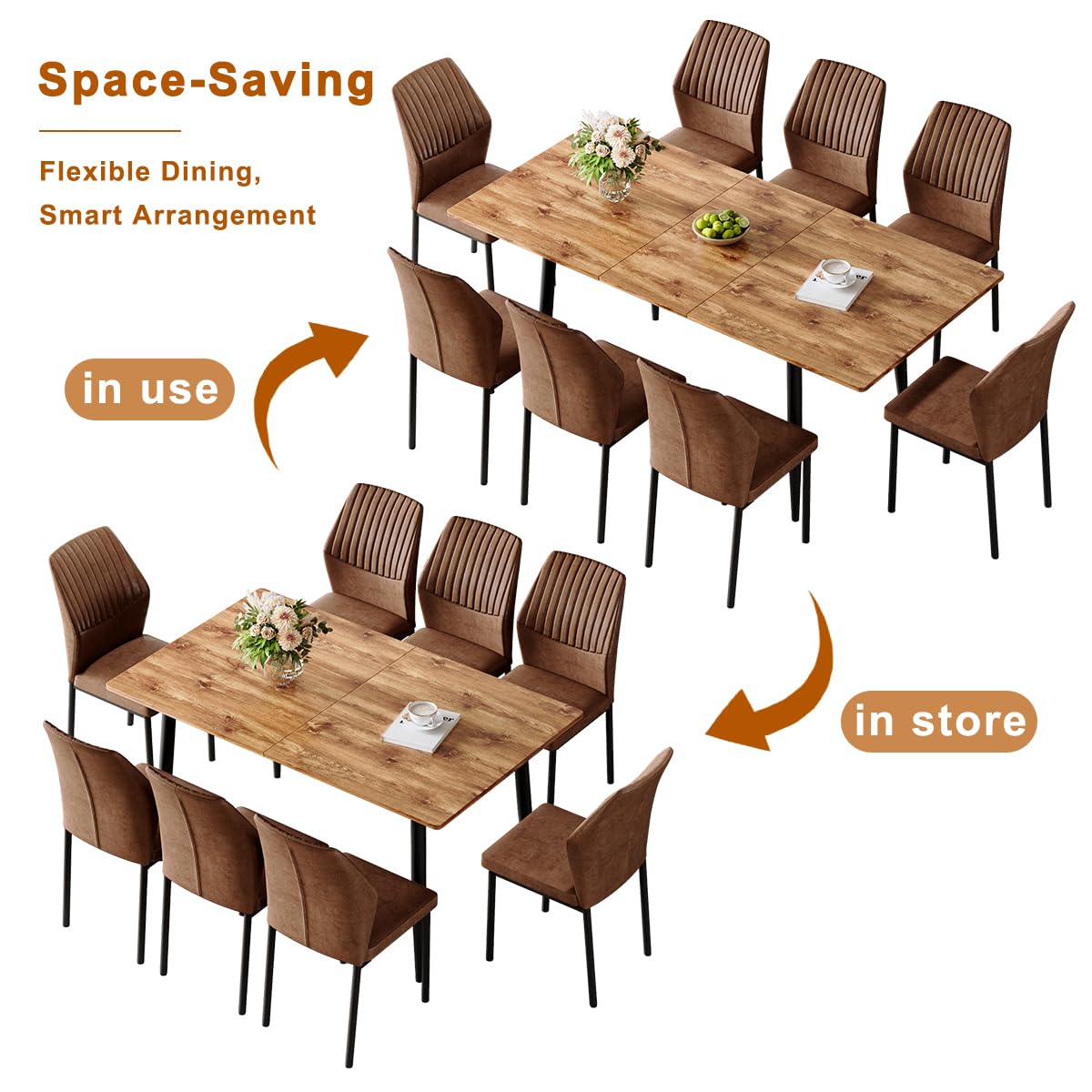 Extendable Dining Table Set for 8 Wood Upholstered Chairs Q624582