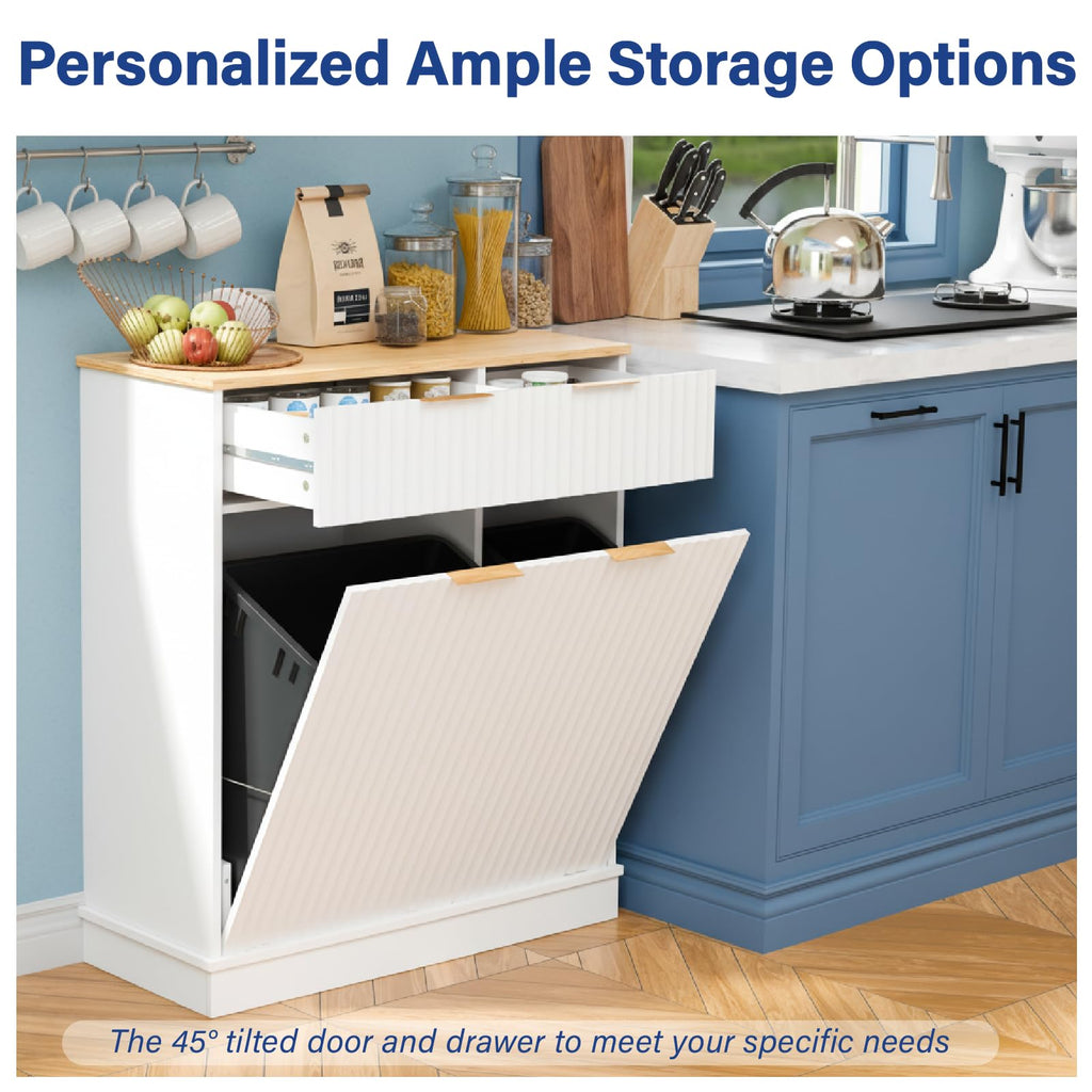 White Double Tilt Out Trash Can Cabinet Q383