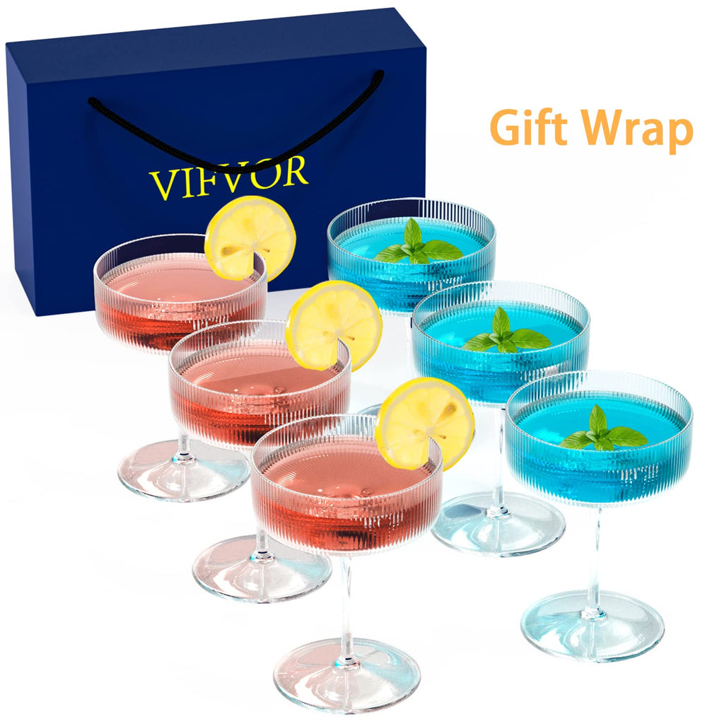 6 Pcs 10 oz Ribbed Coupe Cocktail Glasses R254