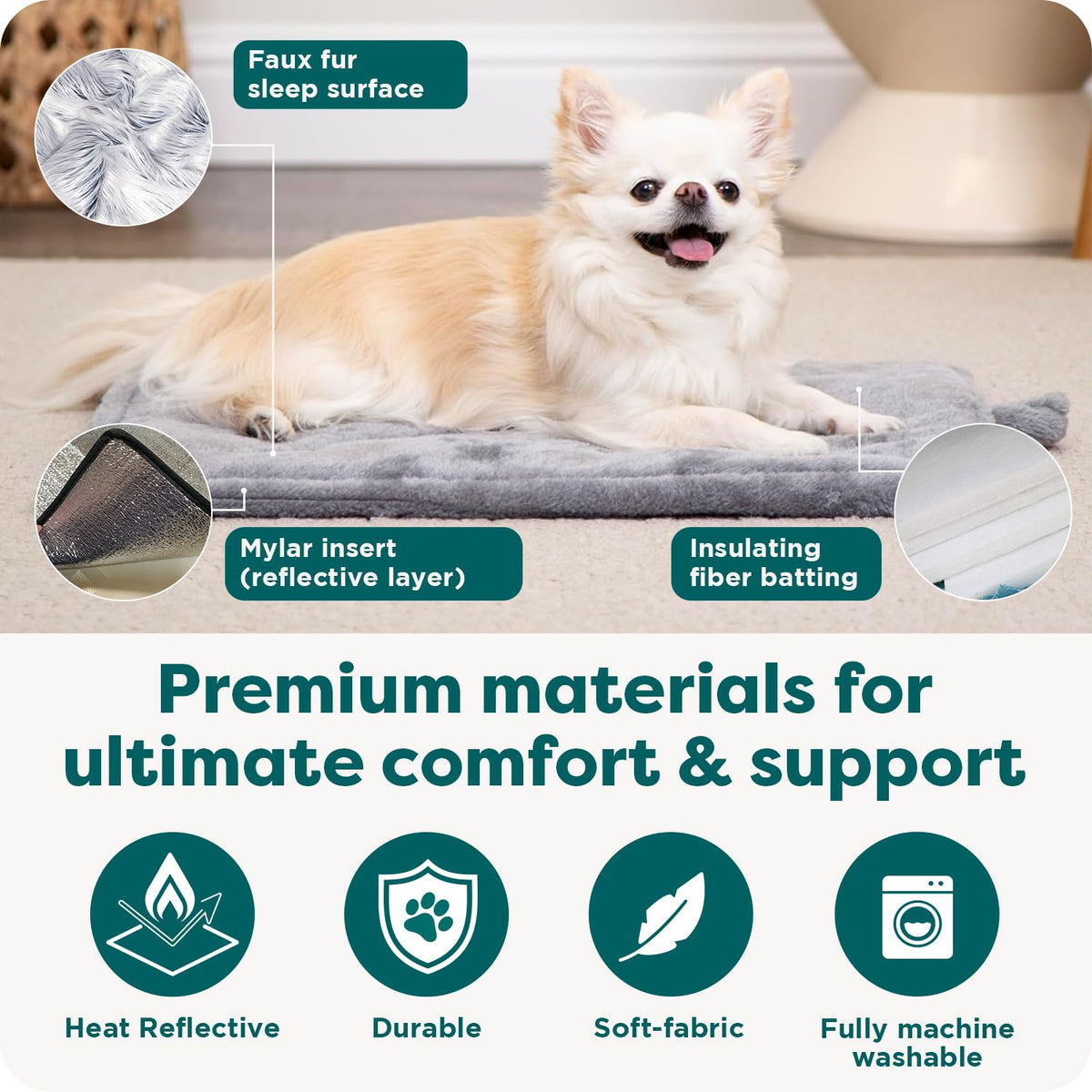 Self Warming Cat Mat Dog Bed Machine Washable Small Plush Faux Fur Gray T8980