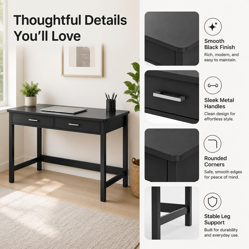 39.4" Small Desk with Wood Drawers Black G586389