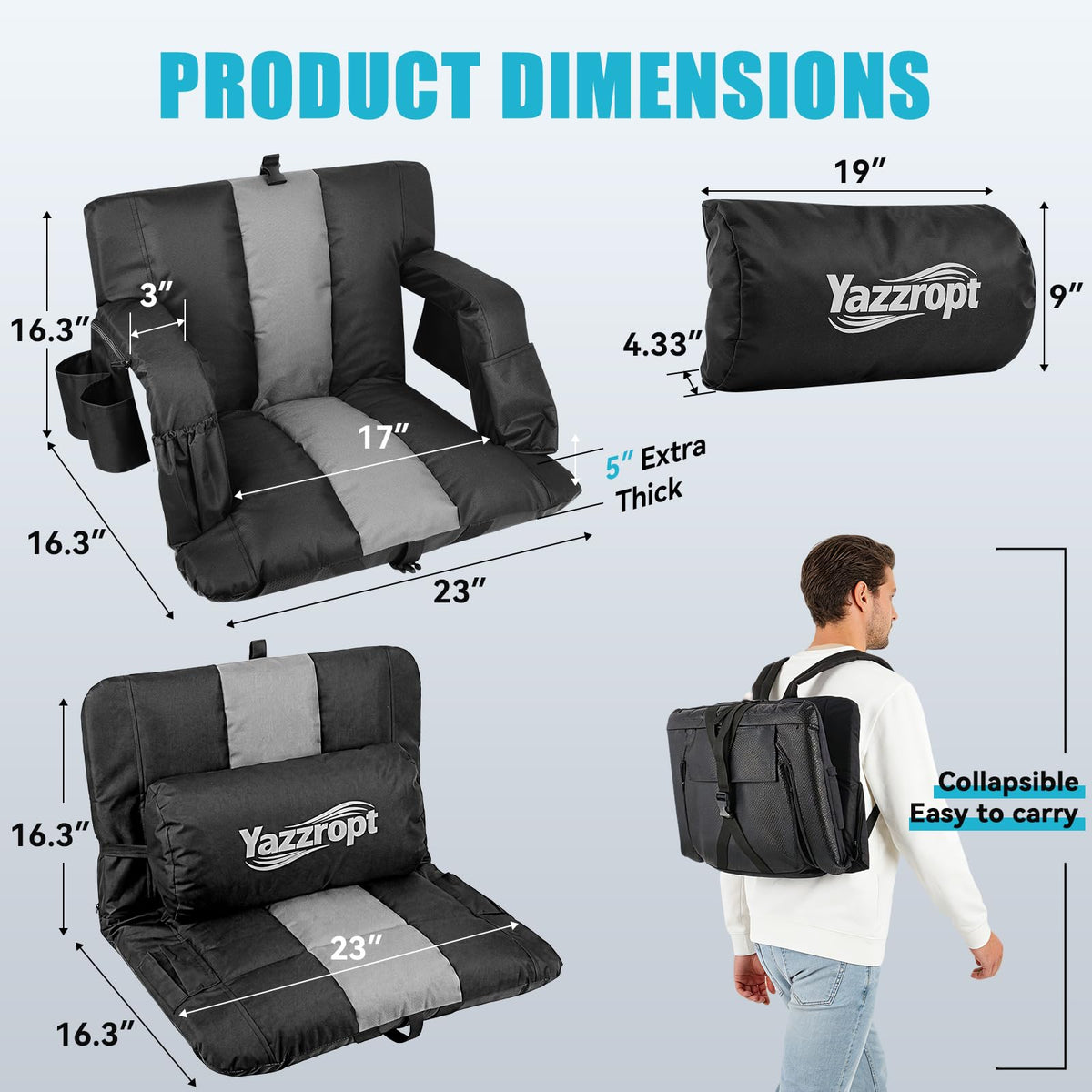 Wide Padded Stadium Seat with Back Support and Cup Holder W95577