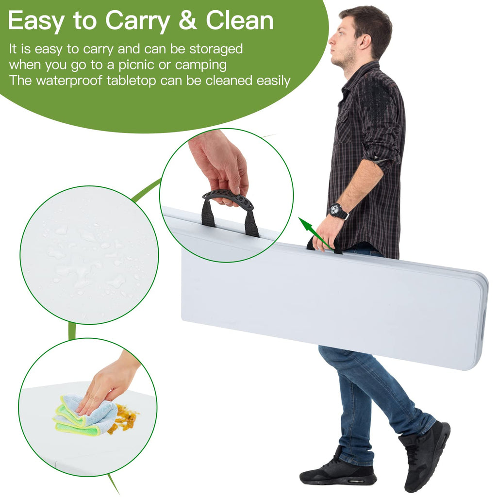 6FT White Plastic Folding Table with Carrying Handle A472