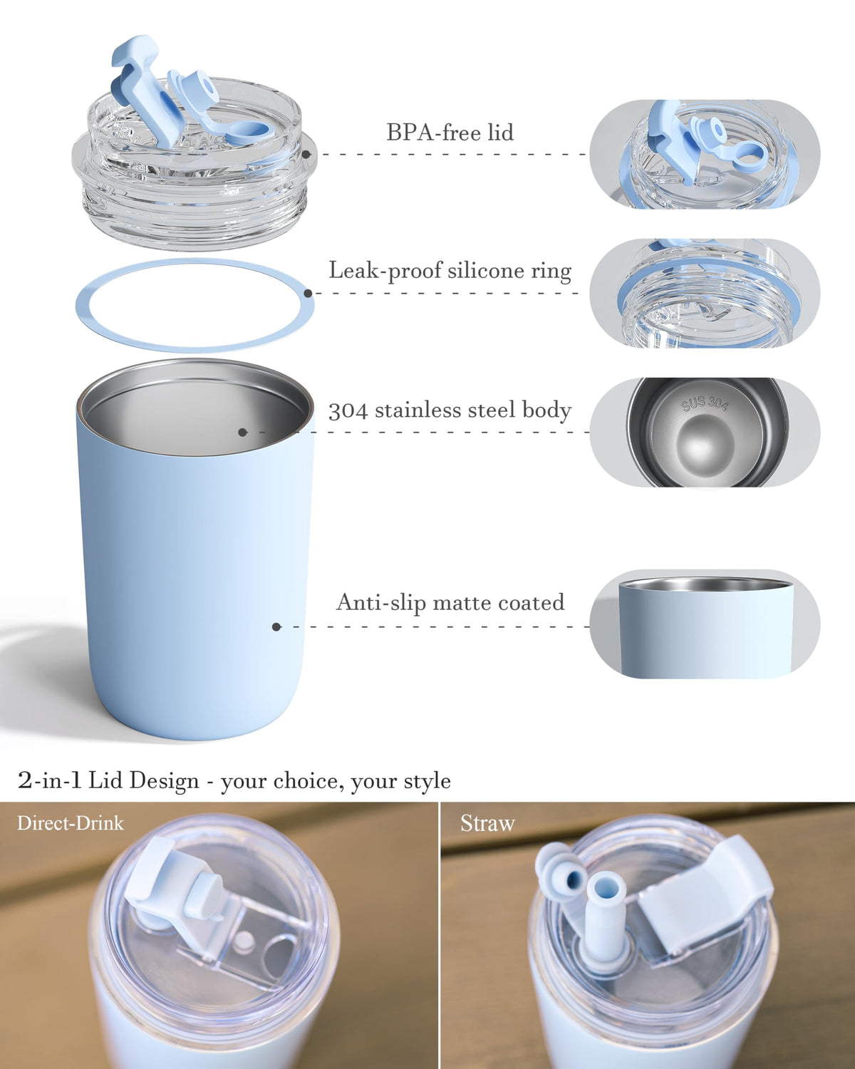 16 oz Insulated Stainless Steel Tumbler with Straw and Lid Z547