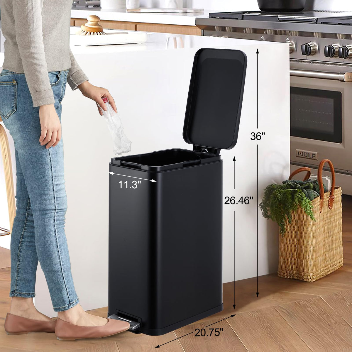 50L Slim Stainless Steel Trash Can with Lid U96495