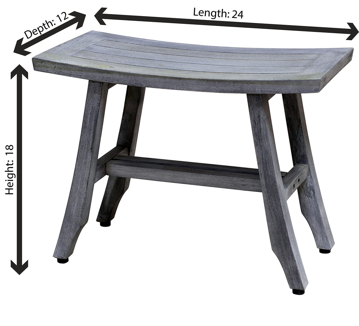 24" Gray Teak Shower Bench with Curved Seat Q397223