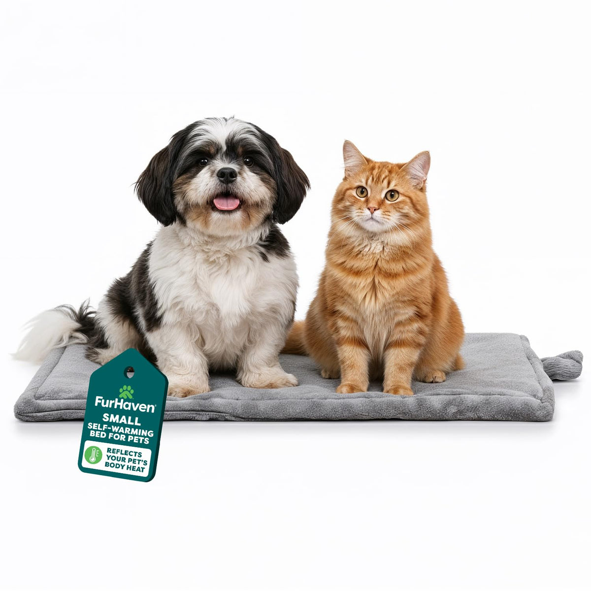 Self Warming Cat Mat Dog Bed Machine Washable Small Plush Faux Fur Gray T8980
