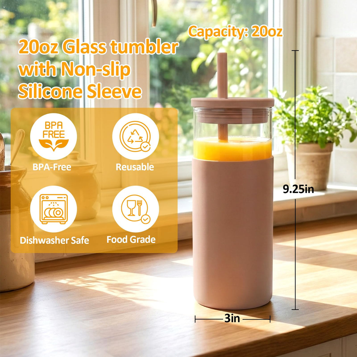 20 oz Glass Tumbler with Lids and Straws K266618