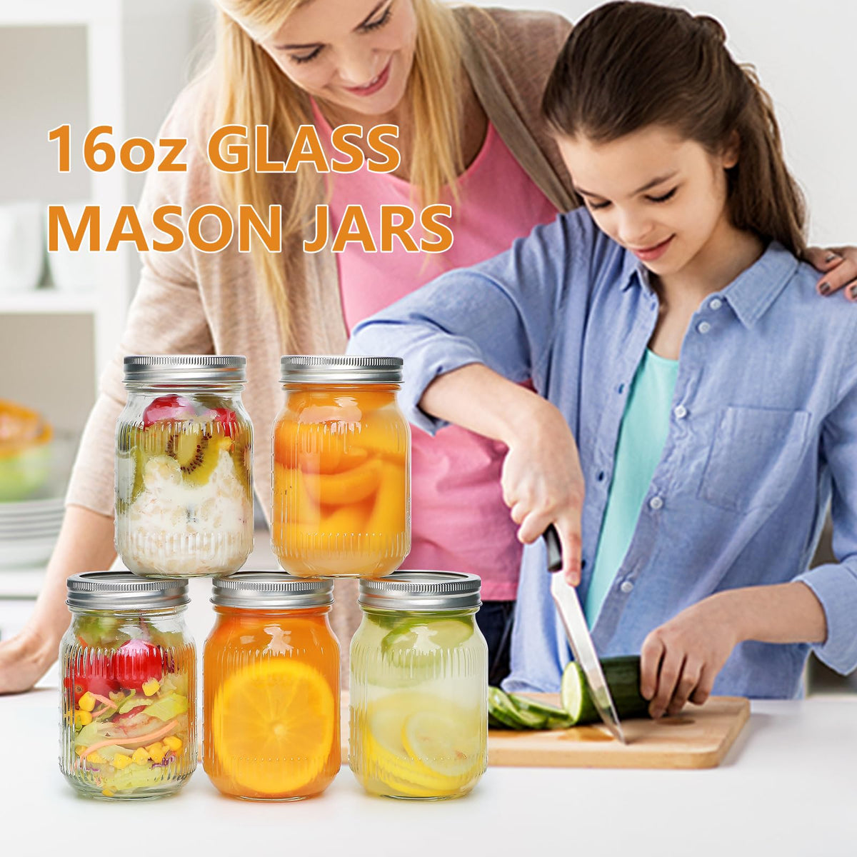 16 Pack 16 oz Mason Jars with Lids W69866
