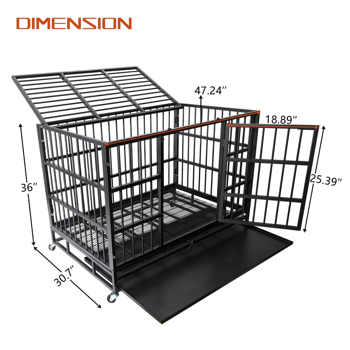 Heavy Duty 4 Wheels Double Door Metal Dog Crate 48 Inch T883