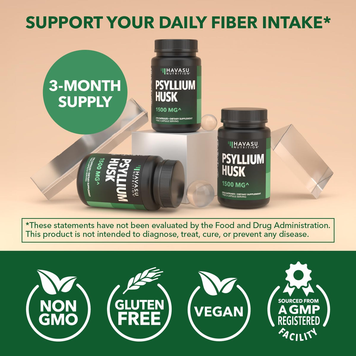 Vegan Psyllium Husk Fiber Capsules 270 Pills C153