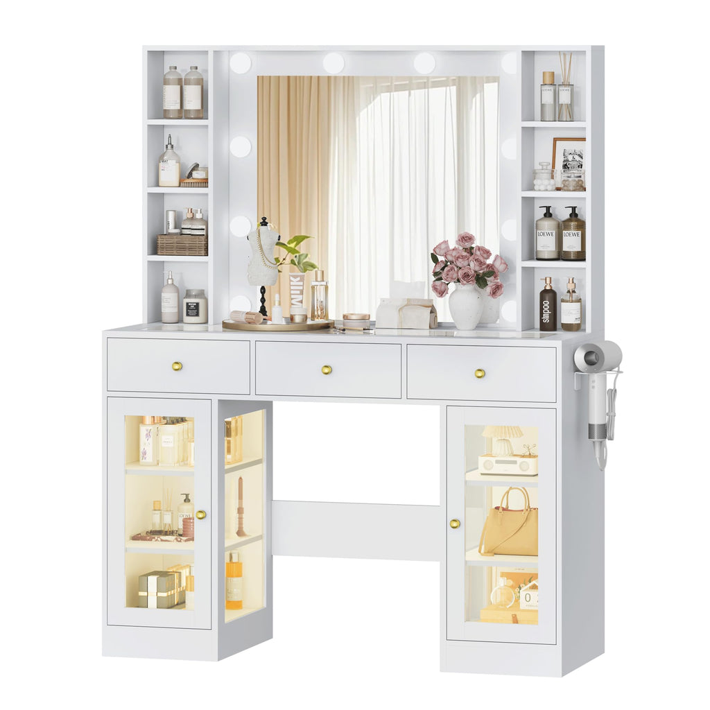 White Makeup Vanity Desk with Mirror and Lights H77089