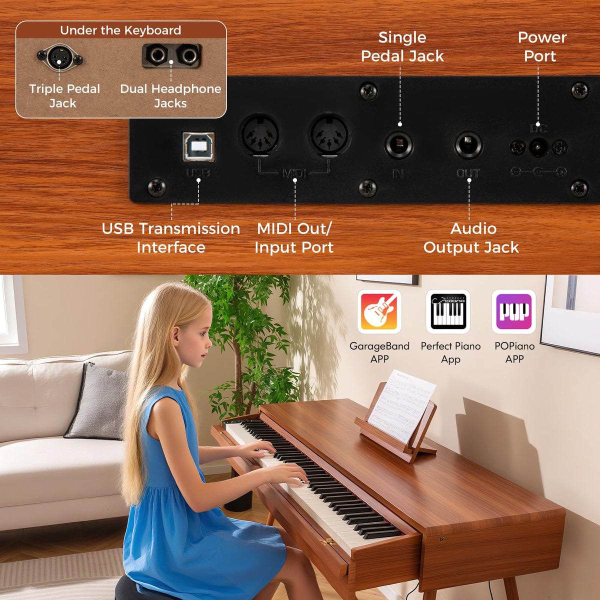 88 Key Weighted Digital Piano with Triple Pedals J121