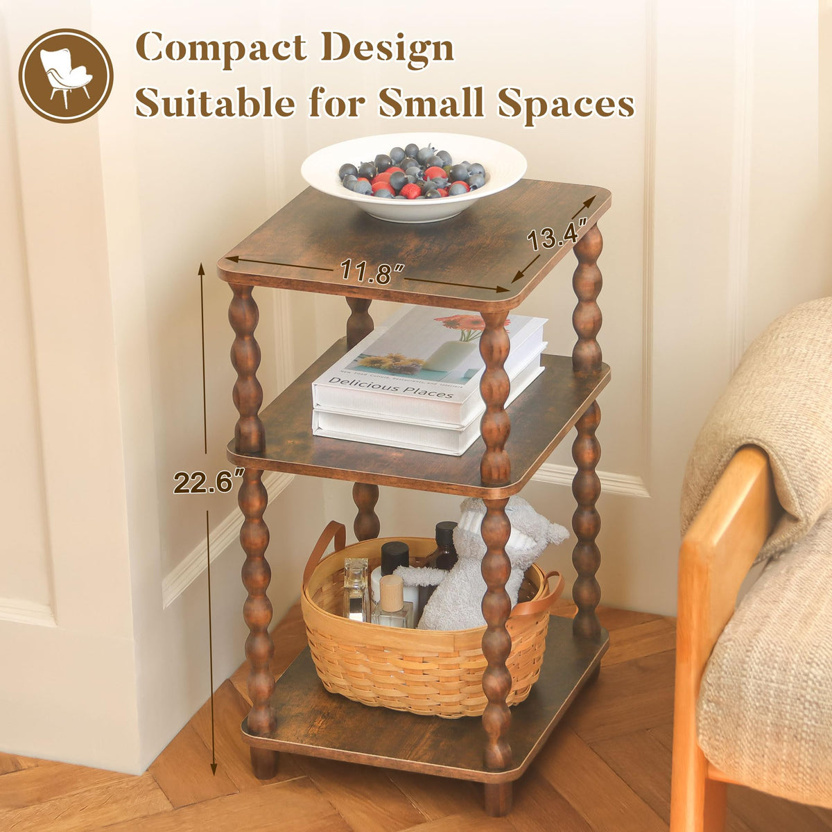 Small 3-Tier Side Table with Shelf P6345
