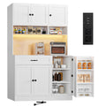72" Kitchen Pantry Cabinet with LED Light and Charging Station T5280