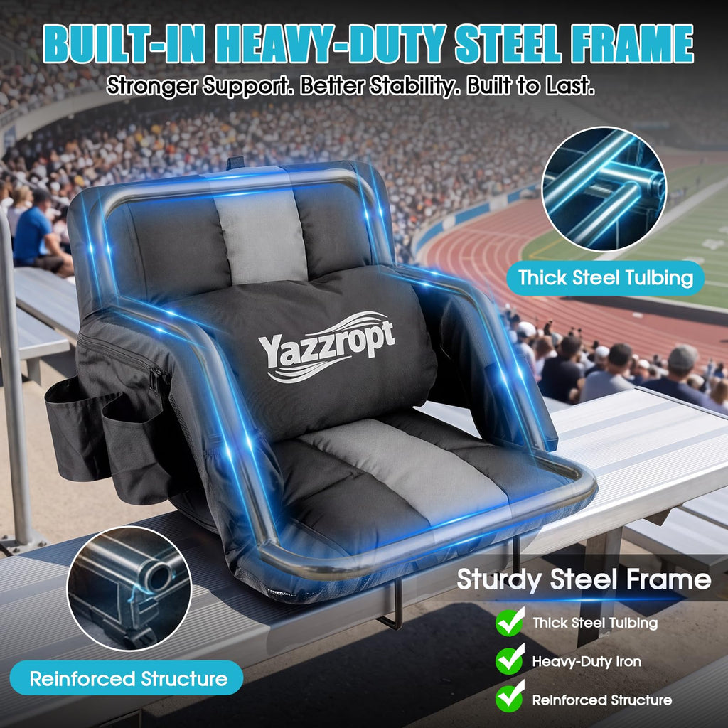 Wide Padded Stadium Seat with Back Support and Cup Holder W95577