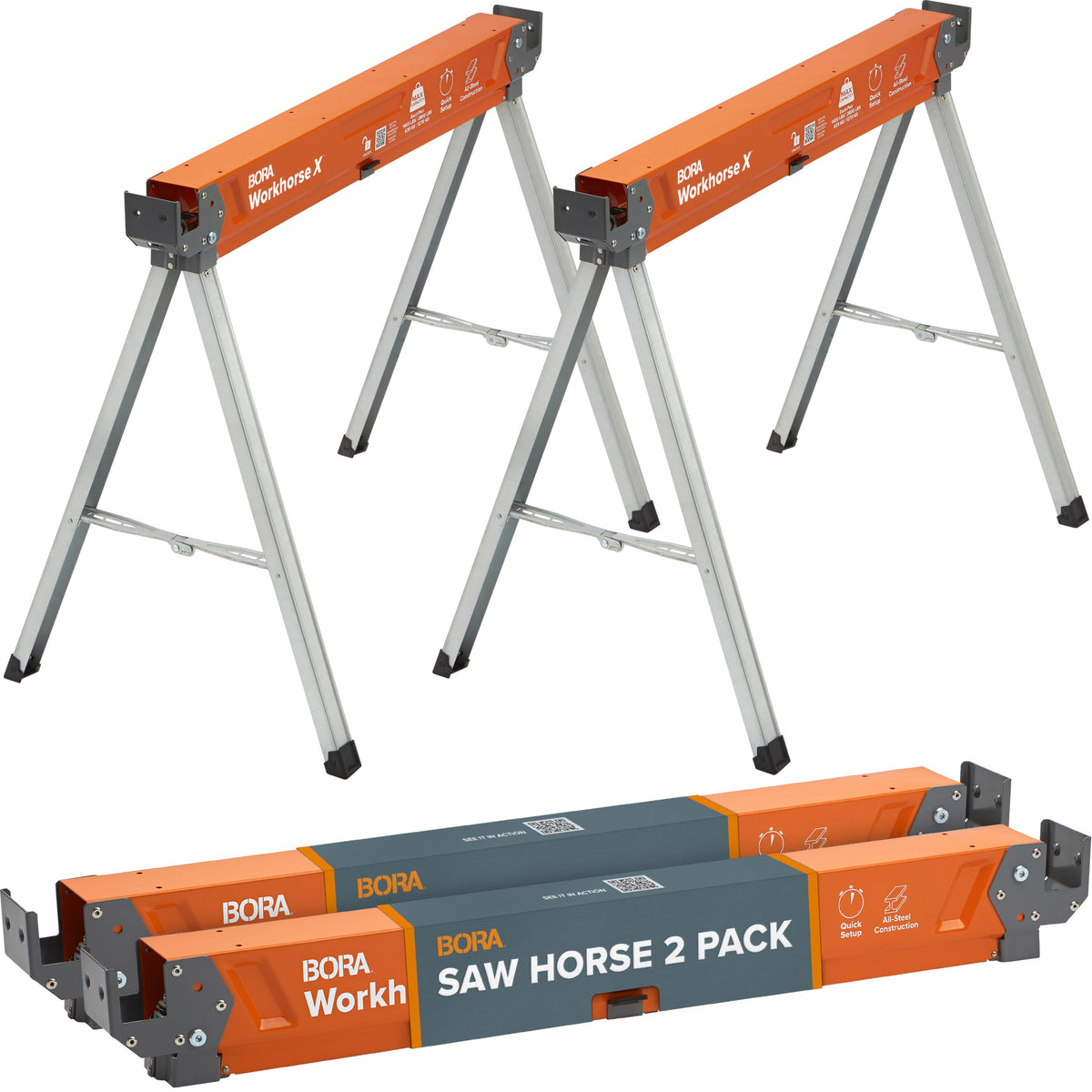 2 Pack Folding Heavy Duty Metal Sawhorse Q12784
