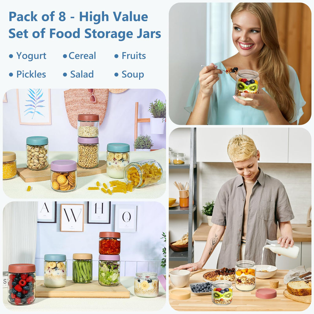 8Pcs 16oz Glass Overnight Oats Containers R483277