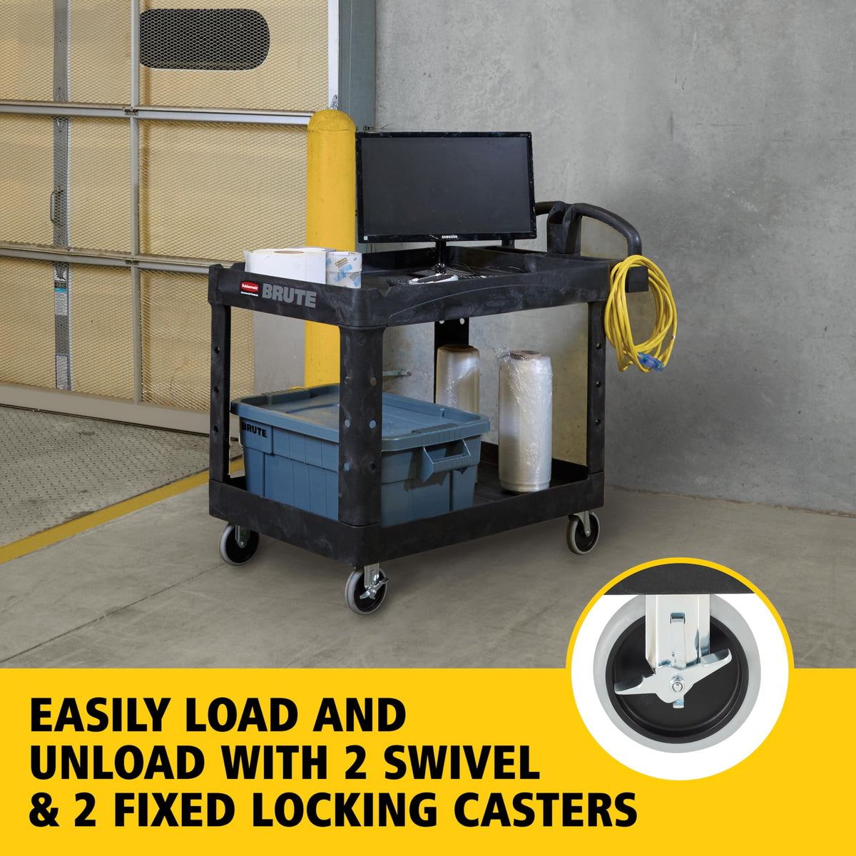 Black 2-Shelf Utility Cart with Lipped Shelves L37716