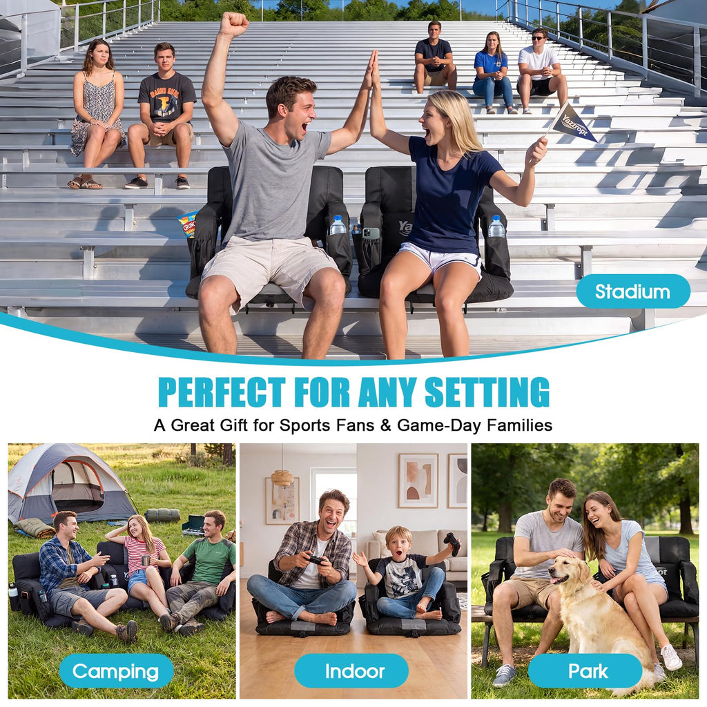 Wide Padded Stadium Seat with Back Support and Cup Holder W95577