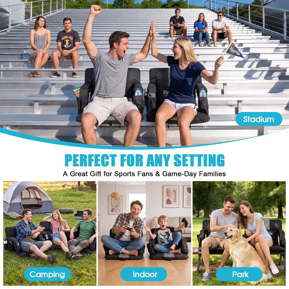 Wide Padded Stadium Seat with Back Support and Cup Holder W95577