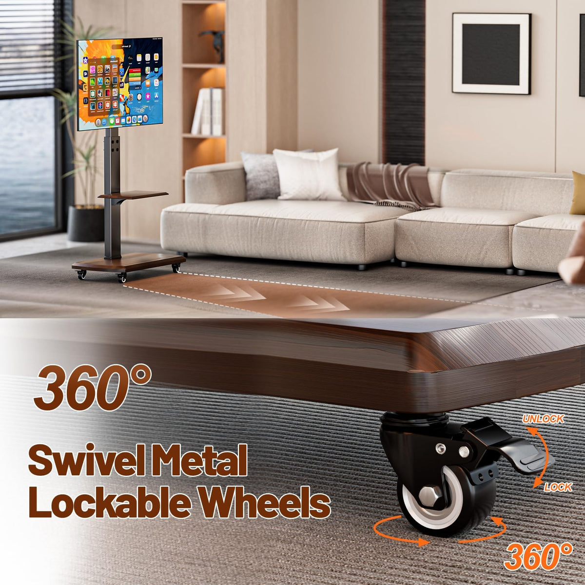 Rolling TV Stand with Power Outlet for 32 to 80 inch TVs E964