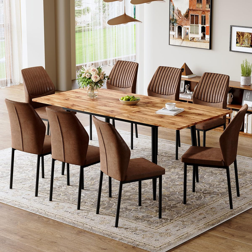 Extendable Dining Table Set for 8 Wood Upholstered Chairs Q624582