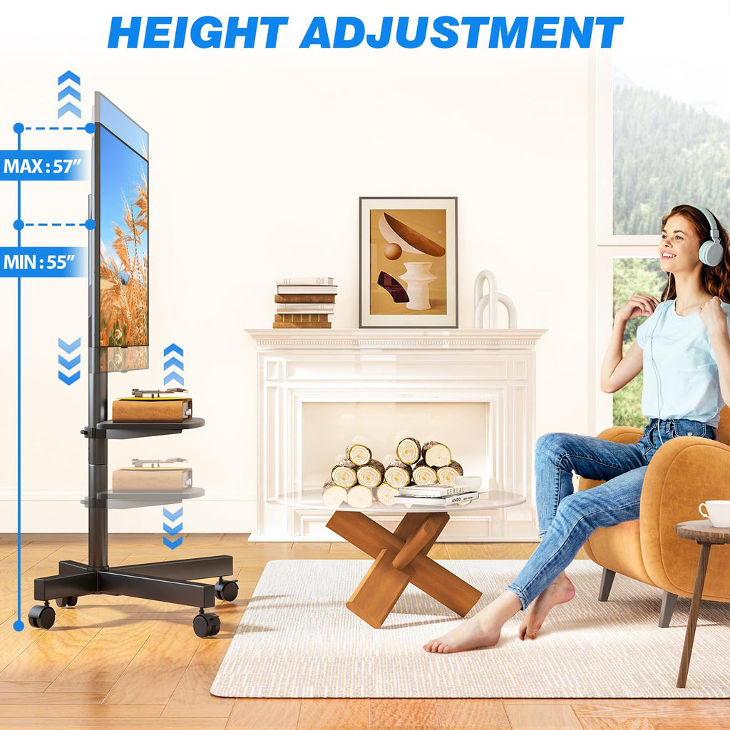 Mobile TV Stand for 23-65 Inch Flat Curved TVs Black L743