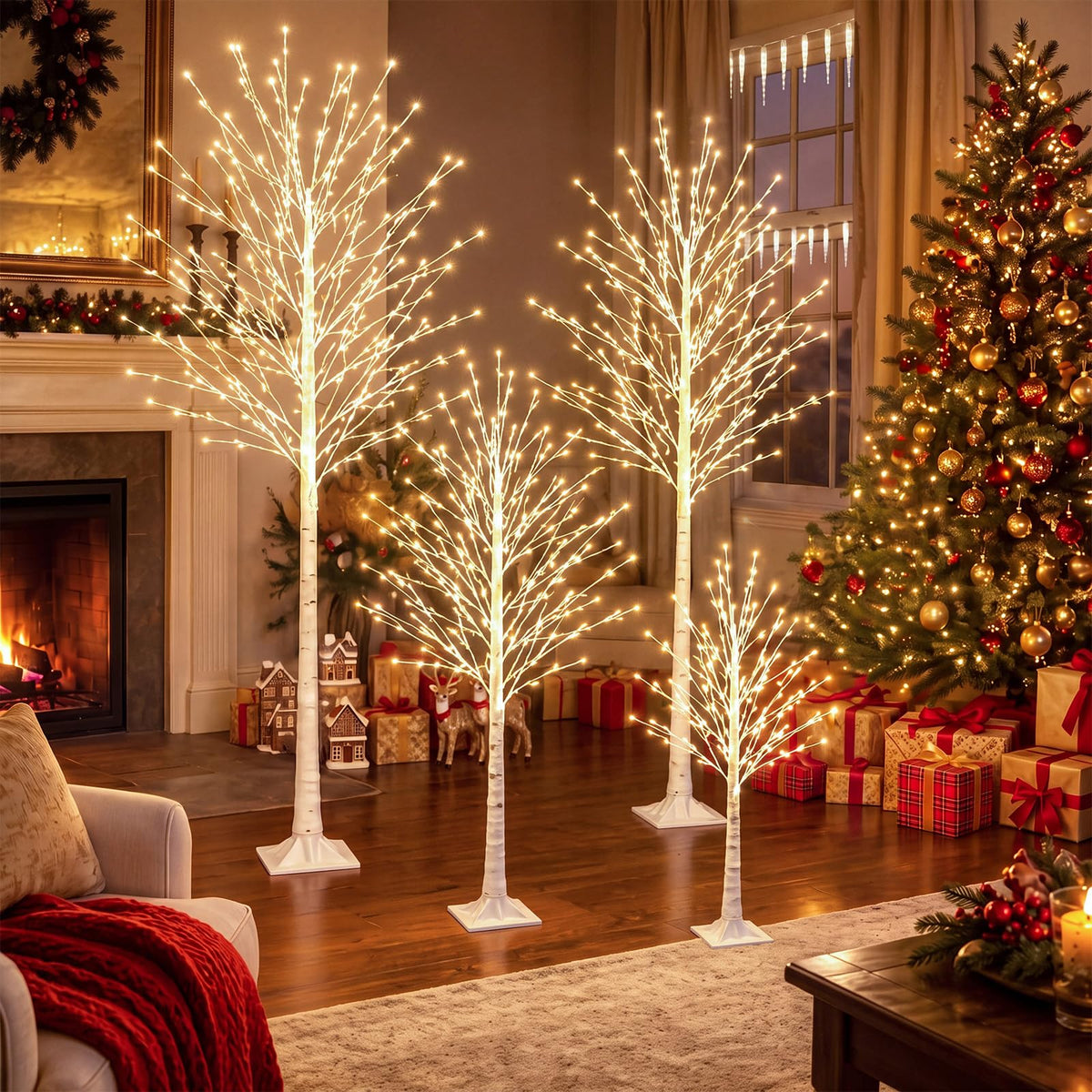 4 Pack Lighted Birch Tree P529