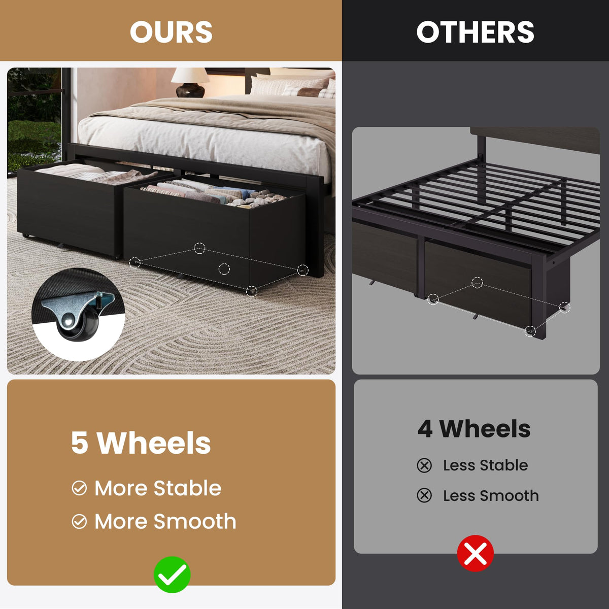 Queen Led Bed Frame with 2 Storage Drawers and Charging Station, Black P1640