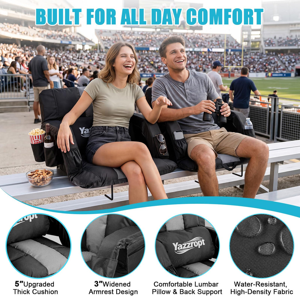 Wide Padded Stadium Seat with Back Support and Cup Holder W95577