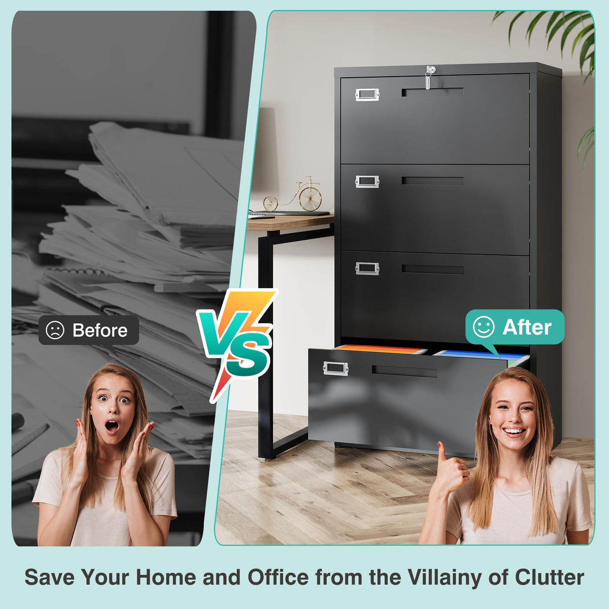 Black 4 Drawer Metal Lateral File Cabinet with Lock E881042