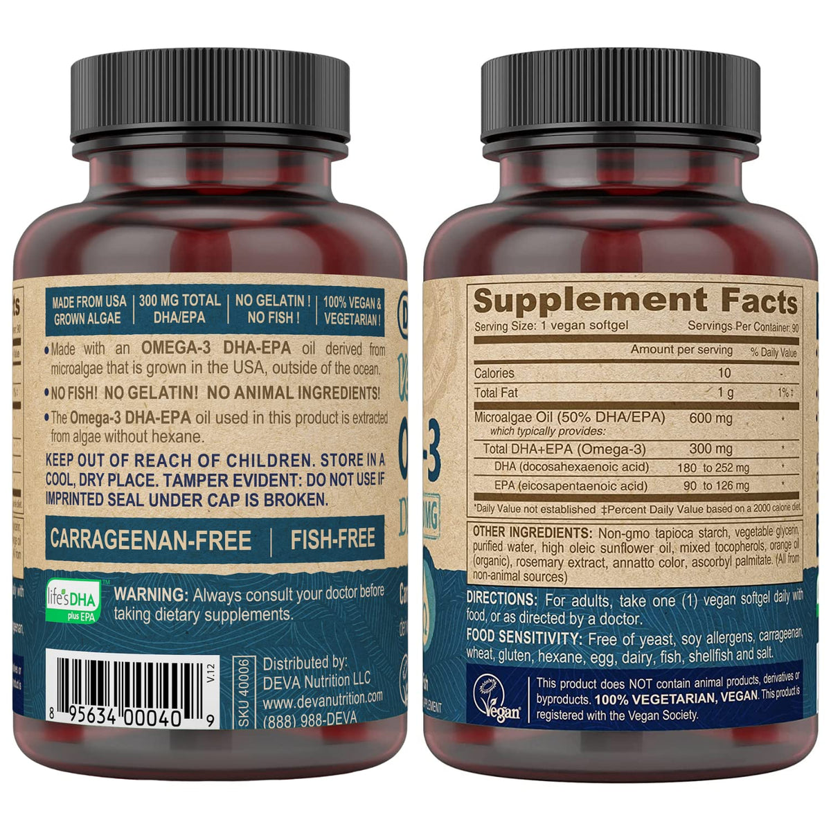 Vegan Omega-3 DHA EPA 300 mg 90 Softgels X31589