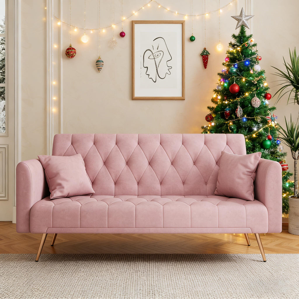 71" Velvet Futon Sofa Bed with 2 Pillows M540081