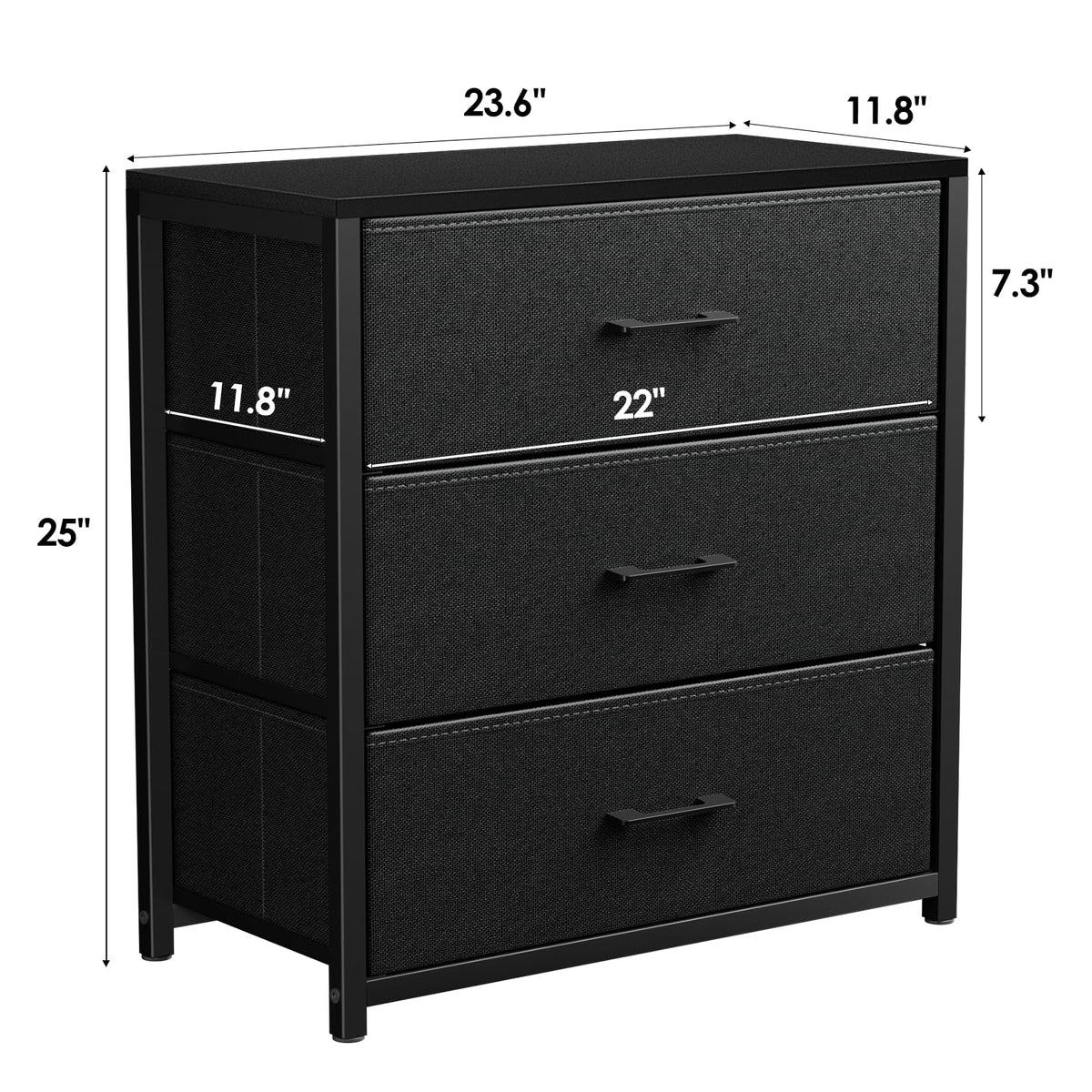 Black 3 Fabric Drawer Nightstand D5052