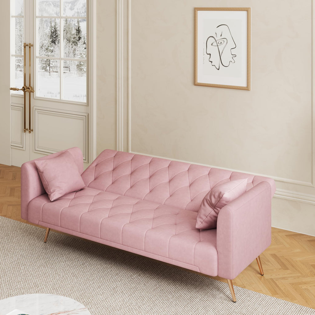 71" Velvet Futon Sofa Bed with 2 Pillows M540081