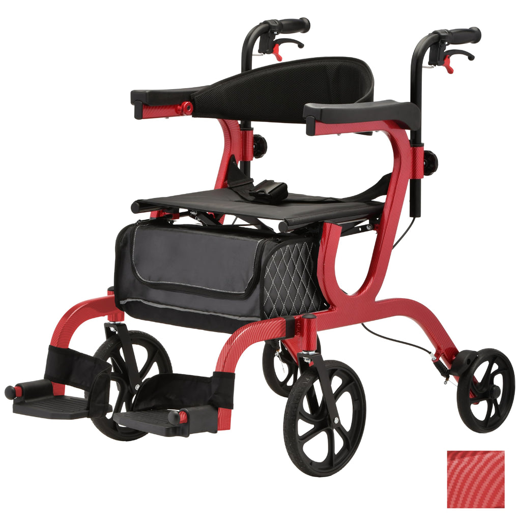 2-in-1 Folding Rollator Walker & Transport Chair with 10” Front Wheels T949674