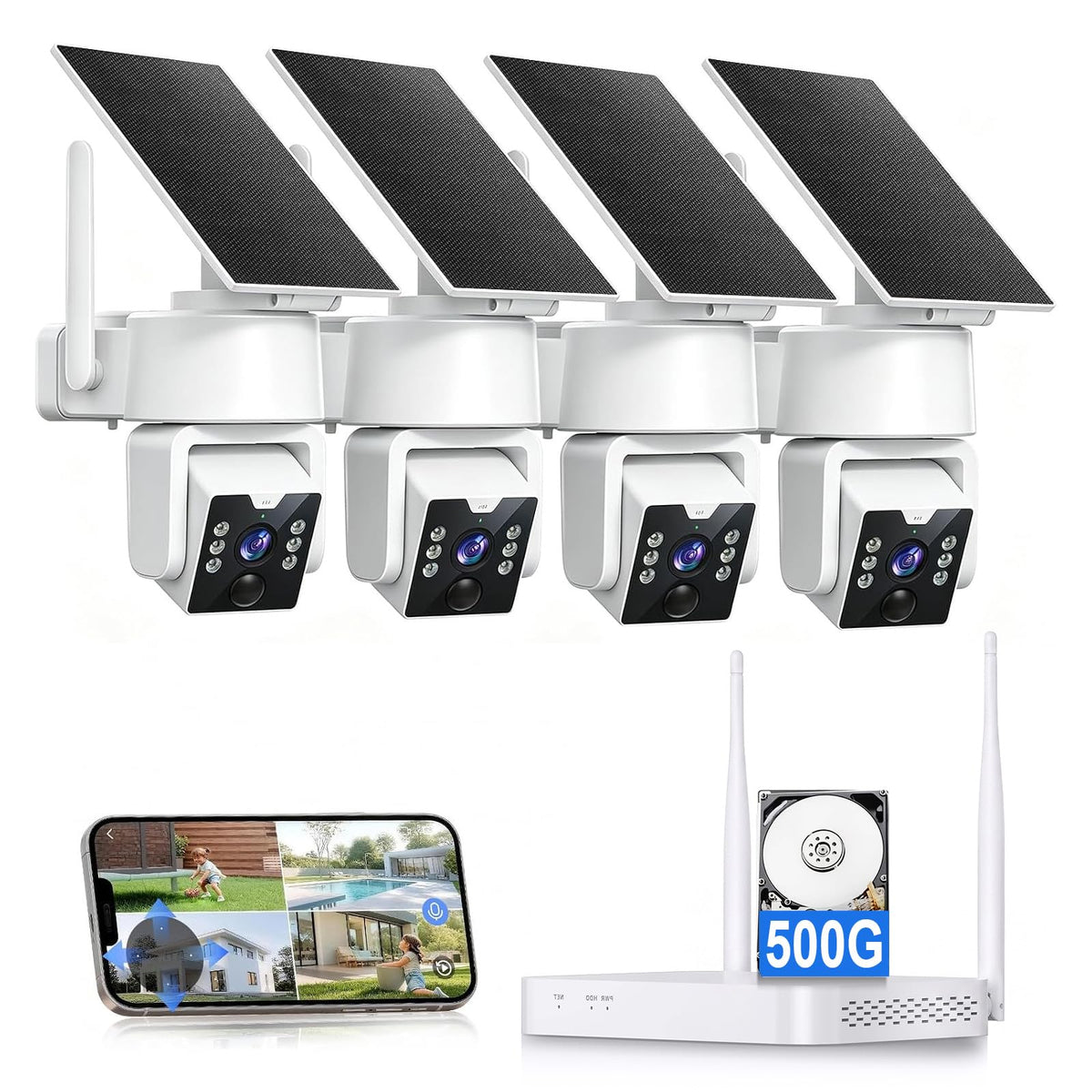 Wireless Outdoor Security Camera System, 4MP, 4 Cam-Kit, Color Night Vision M346425